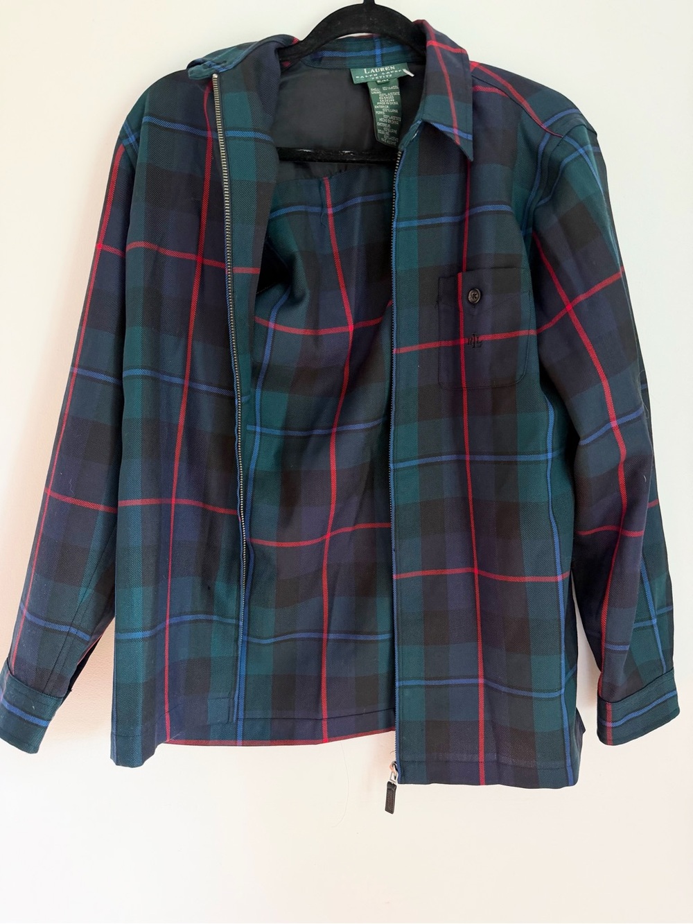 Vintage Lauren Ralph Lauren Plaid Wool Lightweight Jacket Petite Medium PM